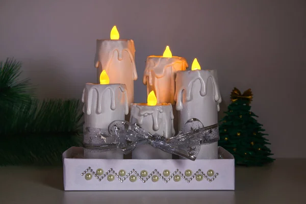 Como Fazer Velas Natal Brancas Pluga Rolos Papel Higiênico Cola — Fotografia de Stock