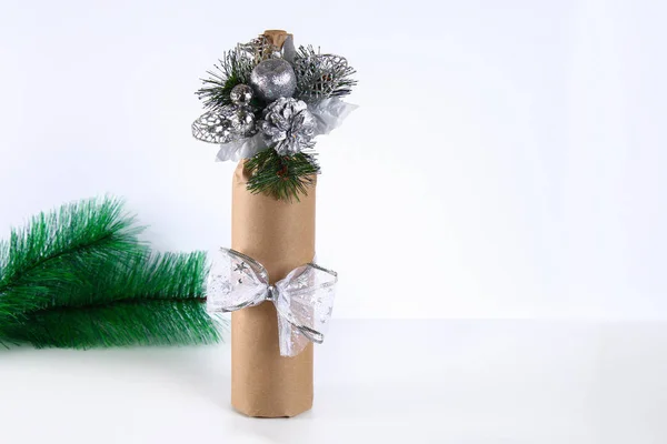 Emballage Cadeau Bouteilles Alcool Pour Noël Faire Vous Même Emballage — Photo