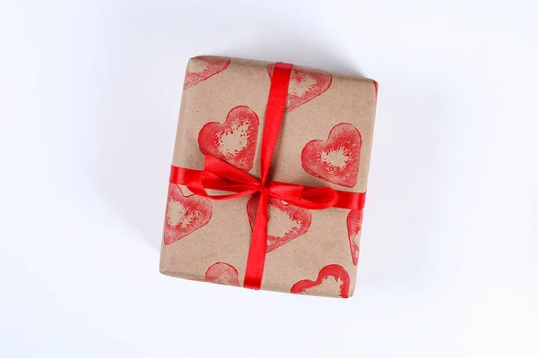 Diy Pakowanie Prezent Walentynki Kraft Papier Stempel Dar Ziemniaków Kształcie — Zdjęcie stockowe