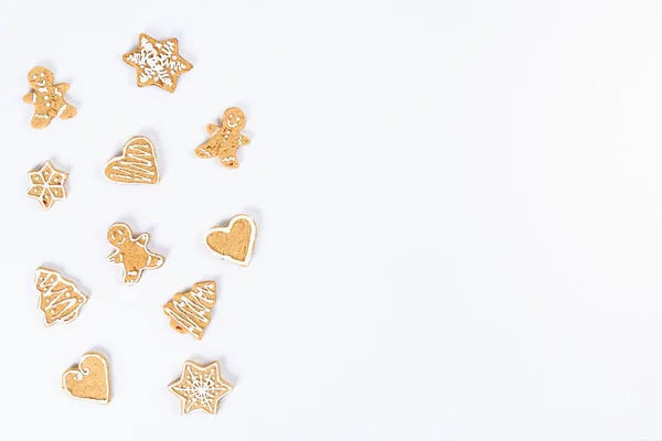 Vánoční Rozvržení Domácí Cukroví Bílém Pozadí Nový Rok 2019 Vánoce — Stock fotografie