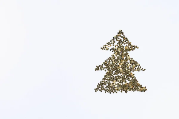 Layout Natalizio Coriandoli Oro Sotto Forma Stelle Piegate Forma Albero — Foto Stock