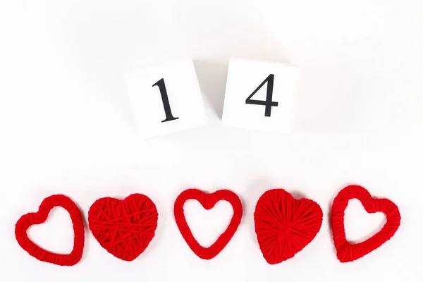 Red Homemade Diy Heart Made Cardboard Yarn Wooden Perpetual Calendar — Stock Photo, Image