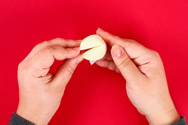 Diy Cookie Předpovědí Červeném Pozadí Dárkové Nápady Výzdoba Čínského Nového — Stock fotografie