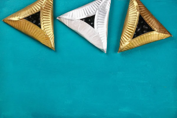 Det Purim Diy Cookies Hamantaschen Papp Plattor Med Söt Överraskning — Stockfoto