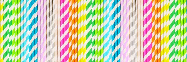 Banner Multi Colored Straw Paper Tubes Bright Yellow Pastel Background — Stock Photo, Image