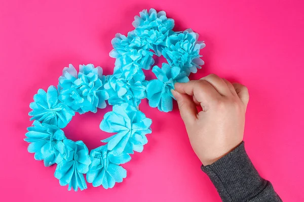 Diy Oito Feito Papelão Decorado Flor Artificial Feita Azul Tecido — Fotografia de Stock