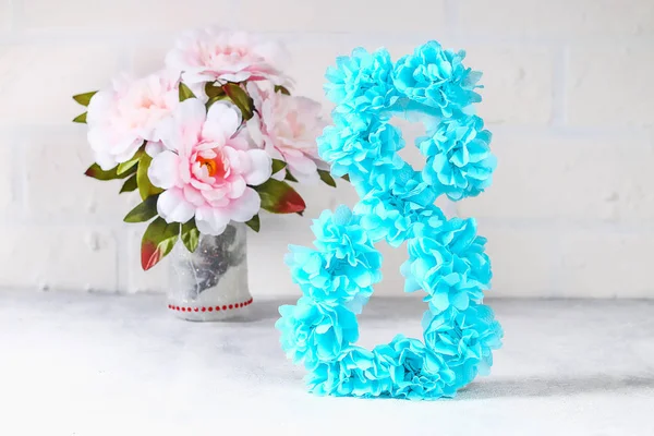 Diy Οκτώ Χαρτόνι Made Διακόσμηση Τεχνητών Λουλουδιών Γίνεται Μπλε Χαρτομάντιλο — Φωτογραφία Αρχείου