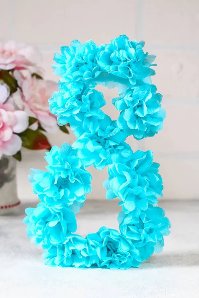 Diy Oito Feito Papelão Decorado Flor Artificial Feita Azul Tecido — Fotografia de Stock