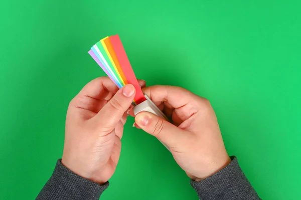 Fai Carta Color Arcobaleno Nuvola Cotone Idrofilo Patricks Day Sfondo — Foto Stock