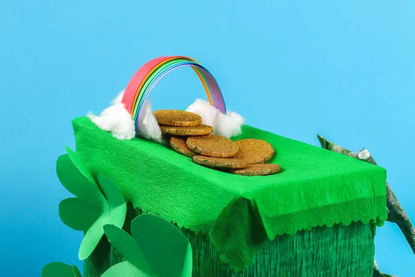 Diy Leprechaun Fällan Med Guldmynt Rainbow Och Grön Stege Patricks — Stockfoto
