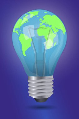 Earth Hour. Ampul planet vektör çizim.