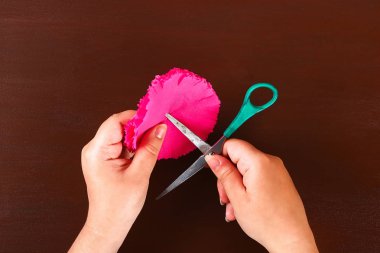 9 Mayıs'ta krep kağıdı, tel ve peçeteden karanfiller. Hediye fikri, dekor 9 Mayıs.