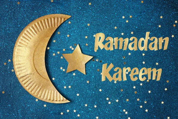Ramadan Kareem background with gold crescent and stars. Greeting card for Muslim holiday Ramadan — Stock Photo, Image