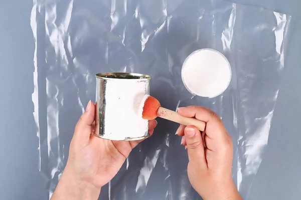 Diy 4th of July tin can candlestick, electric tape, paint color American flag, red, blue, white.