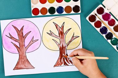 Diy kağıt ağacı dört mevsim yaz, sonbahar, kış, ilkbahar. Ağaç 4 mevsimi. Çocuk yaratıcılığı