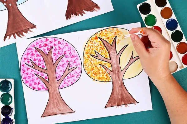 Diy paper tree four seasons summer, autumn, winter, spring. Tree 4 season. Childrens creativity