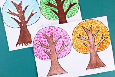 Diy kağıt ağacı dört mevsim yaz, sonbahar, kış, ilkbahar. Ağaç 4 mevsimi. Çocuk yaratıcılığı