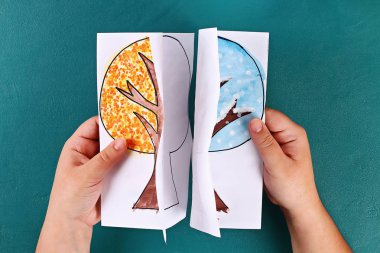 Diy kağıt ağacı dört mevsim yaz, sonbahar, kış, ilkbahar. Ağaç 4 mevsimi. Çocuk yaratıcılığı