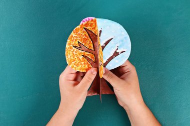 Diy kağıt ağacı dört mevsim yaz, sonbahar, kış, ilkbahar. Ağaç 4 mevsimi. Çocuk yaratıcılığı
