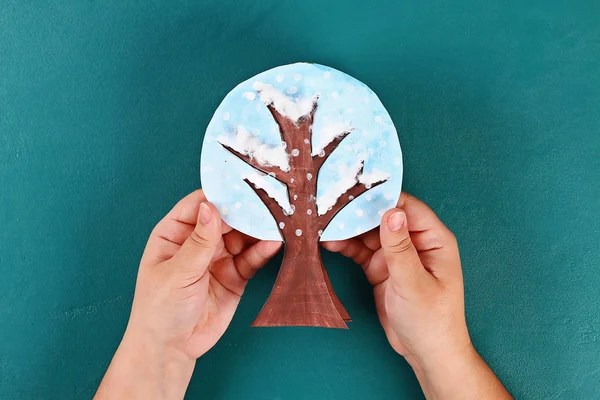 Diy paper tree four seasons summer, autumn, winter, spring. Tree 4 season. Childrens creativity