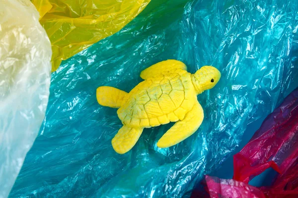 Okyanus probleminde plastik kirliliği. Deniz Kaplumbağası plastik torba. Ekol