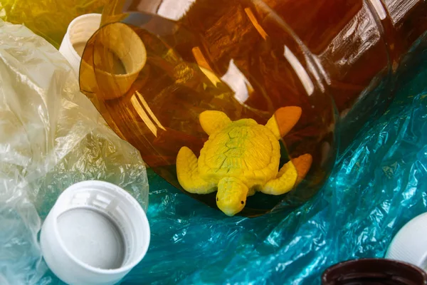 Plastic pollution in ocean problem. Sea Turtle plastic bag. Ecol