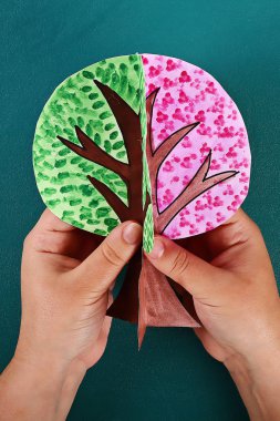 Diy kağıt ağacı dört mevsim yaz, sonbahar, kış, ilkbahar. Ağaç 4 mevsimi. Çocuk yaratıcılığı