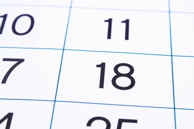 Takvim sayfası kapatın. Büyük sayılar. Takvim sayfası arka planı. Sayı 18