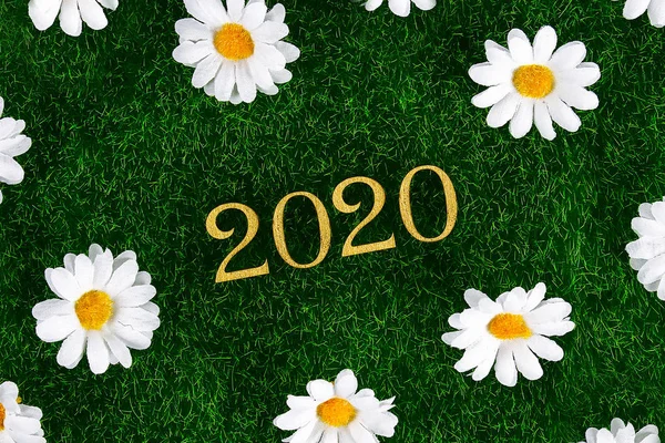 З Новим 2020 роком. Творчий текст Щасливий Новий 2020 рік написаний золотими дерев'яними літерами . — стокове фото