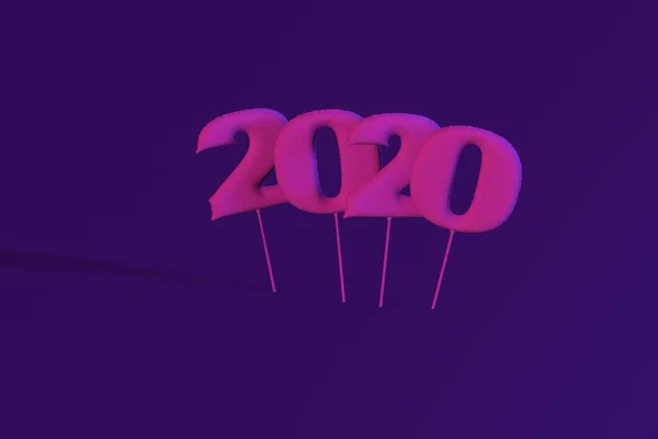 Νέον φουσκωτά στοιχεία 2020. Μπαλόνια. Πρωτοχρονιά. 3D render, εικονογράφηση. — Φωτογραφία Αρχείου