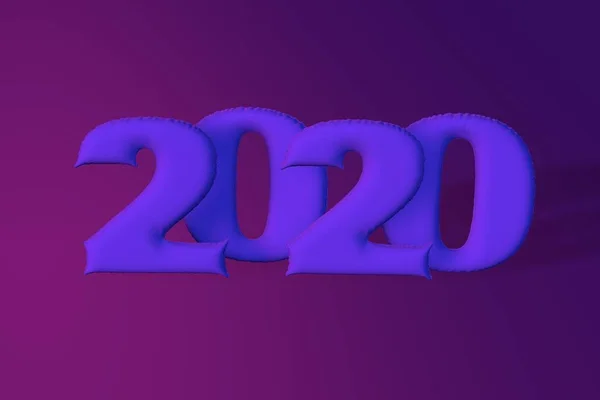 Неонові надувні цифри 2020 року. Повітряні кулі. Новий рік. 3D рендеринг, ілюстрація . — стокове фото