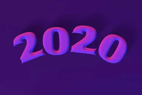 Неонові надувні цифри 2020 року. Повітряні кулі. Новий рік. 3D рендеринг, ілюстрація . — стокове фото