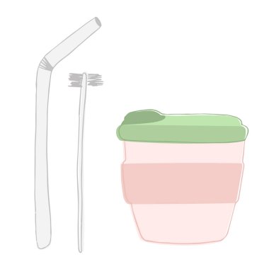 Elle çizilmiş vektör sıfır atık hayat unsurları. Eko Stil.