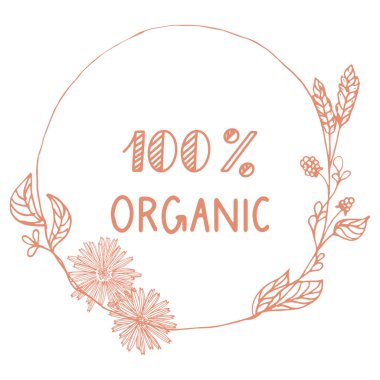 yaprakların 100 persent organik hat yazıt el çekilmiş çelenk ile. Doğa arka plan. Vektör çizim.