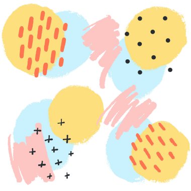 Pastel arka plan elle çizilmiş dokuları, memphis tarzı ile. Şık vektör tasarımı için kaydırma kumaş, duvar kağıdı,