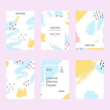 Elle çizilmiş evrensel kart dizisini. Soyut Modern tarzı. Posterlerini açmaları, broşürler, posterler, kapaklar ve afiş için geçerli.