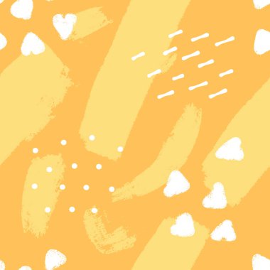 Fırça darbeleriyle Memphis tarzı soyut geometrik arka plan. Vektör seamless modeli