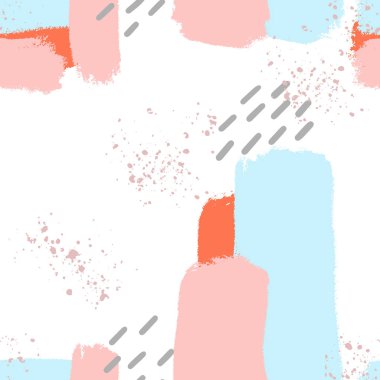 Geometrik şekiller ve karalamalar trendy seamless modeli. Memphis tarzı desen