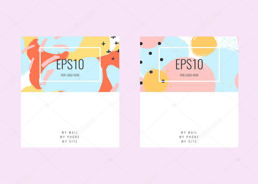 Trendy abstract business card templates. Background design with information sample text.