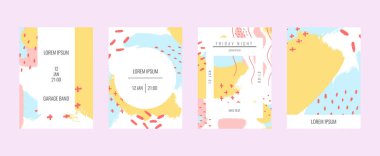 El yapımı dokusal arka plan ile yaratıcı afiş kümesi. Afiş, sanat poster, kapak, el ilanı, broşür, duvar kağıdı, baskı, davetiye için pastel renklerde vektör tasarımı