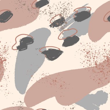 Modern Soyut Dikişsiz desen. Beyaz arka planda şekiller ile renkli sonsuz süsleme. Sarı, pembe, siyah ve yeşil el yapımı karalama. Kumaş, duvar kağıdı, sarma için şık vektör tasarımı.