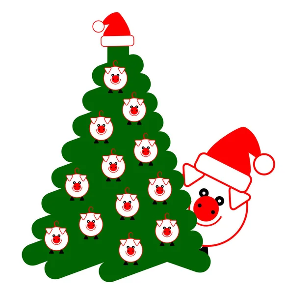 Tree Christmas Pig Image Design — Stock Vector