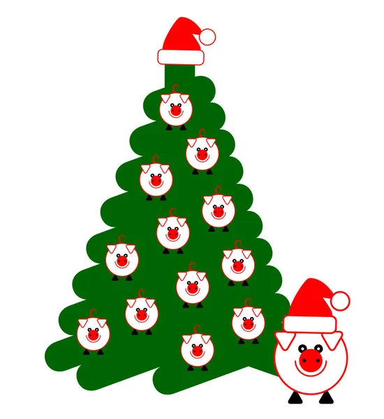 Tree Christmas Pig Image Design — Stock Vector