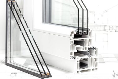 PVC windows kesit üçlü cam tasarım