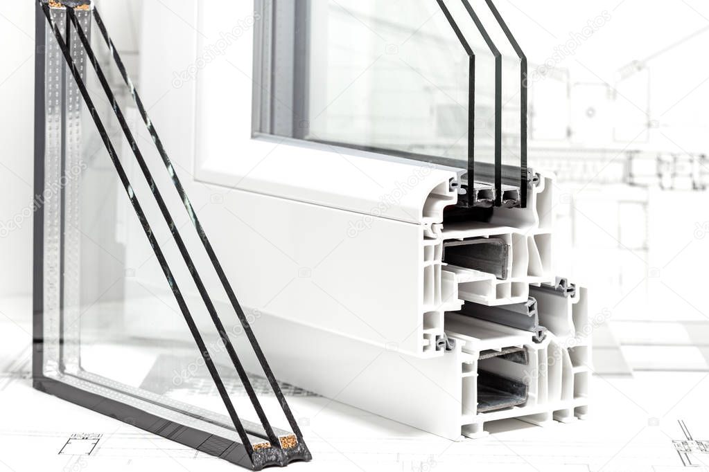 pvc windows design cross section triple glazing