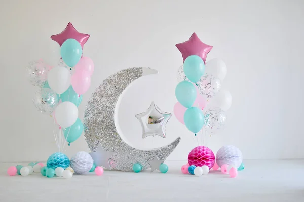 Decorations for holiday party. Birthday party decorations. A lot of balloons. Best decorations ideas.