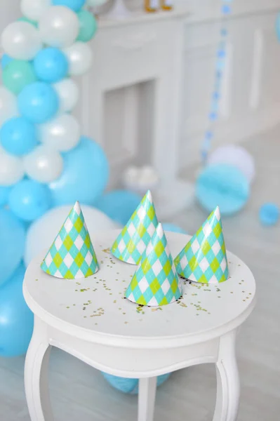 Születésnapi Party Dekoráció Egy Csomó Lufi Holiday Party Dekoráció Sütemények — Stock Fotó