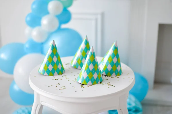 Születésnapi Party Dekoráció Egy Csomó Lufi Holiday Party Dekoráció Sütemények — Stock Fotó