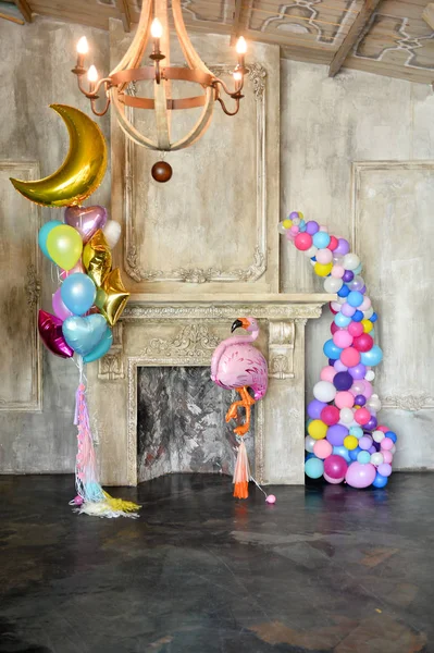 Decorations for holiday party. Birthday party decorations. A lot of balloons. Best decorations ideas.