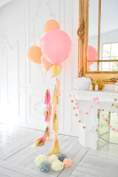 Decorations for holiday party. Birthday party decorations. A lot of balloons. Best decorations ideas.